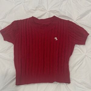 Red Cable Knit Short Sleeve Sweater